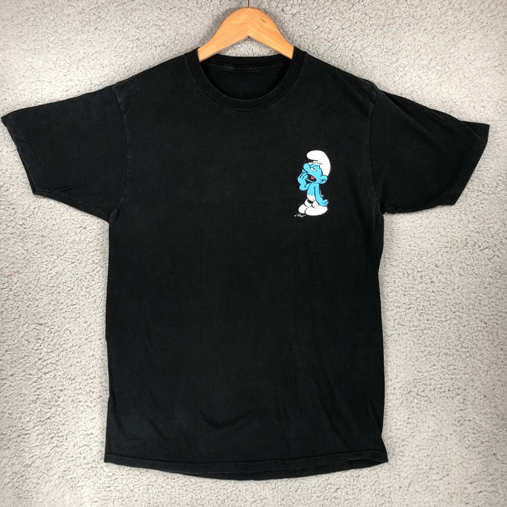 The Smurfs Lazy Smurf Graphic T-Shirt Black Short Sleeve Peyo Cartoon Mens M